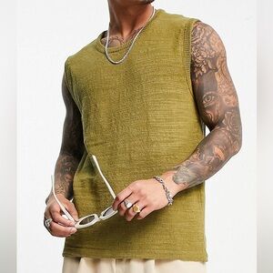 Linen Slub Tank in Khaki